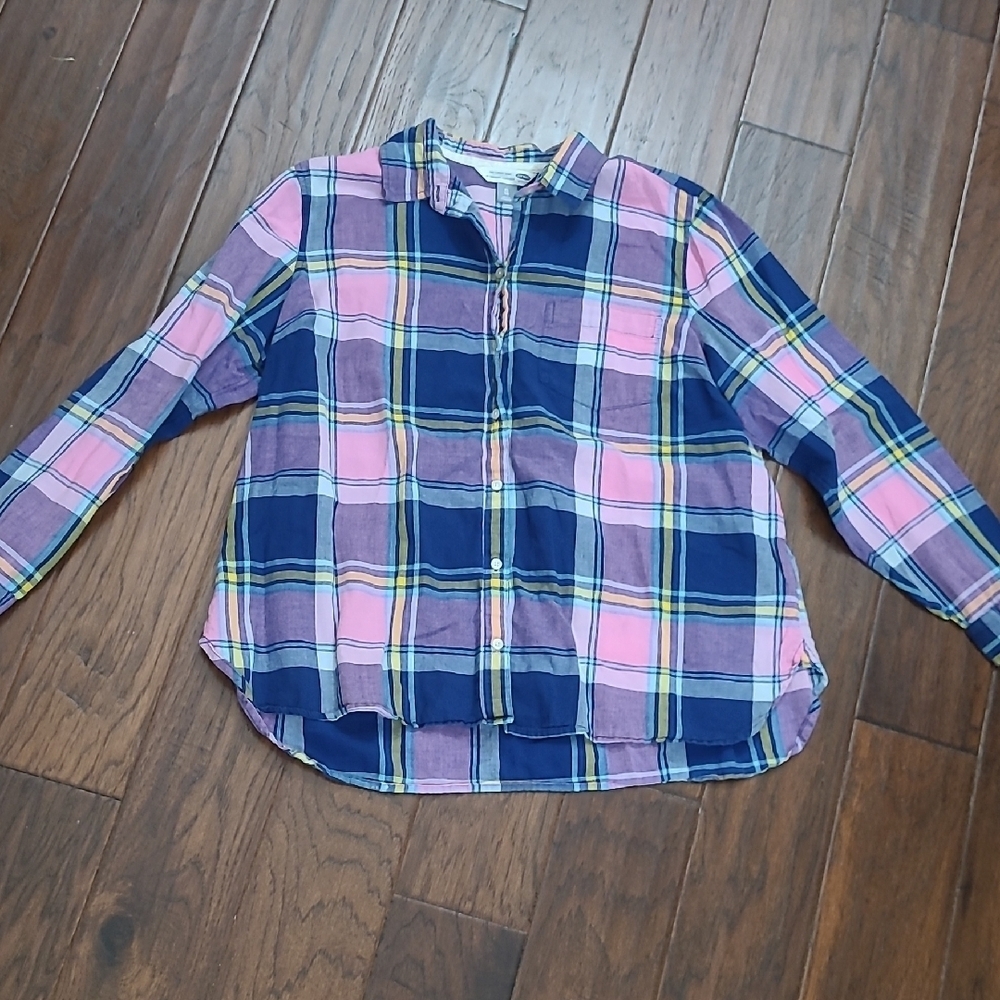 Old Navy The Classic Shirt Blue & Pink Plaid Button-up Shirt size XL